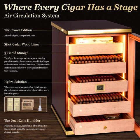 LED Cigar Humidor(5 Ceder Wood Drawers,500 Cigars Capacity)