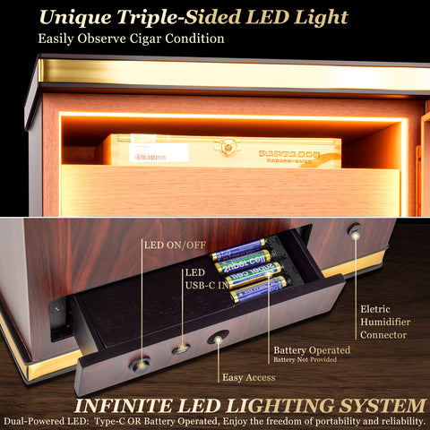 LED Cigar Humidor(5 Ceder Wood Drawers,500 Cigars Capacity)