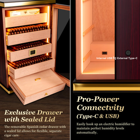 LED Cigar Humidor(5 Ceder Wood Drawers,500 Cigars Capacity)