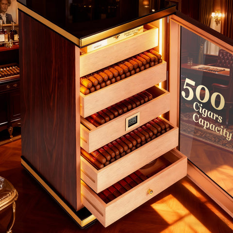 LED Cigar Humidor(5 Ceder Wood Drawers,500 Cigars Capacity)