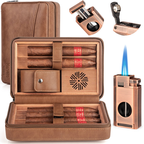 Leather Cedar Wood Cigar Case-Walnut