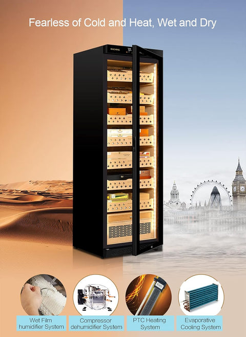 Marvero MON3800A 370L black electric cigar humidor with Spanish cedar trays
