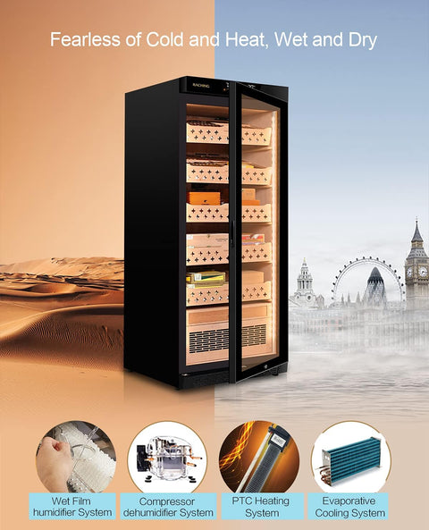 Marvero Raching MON1800A black electric cigar humidor with cedar trays