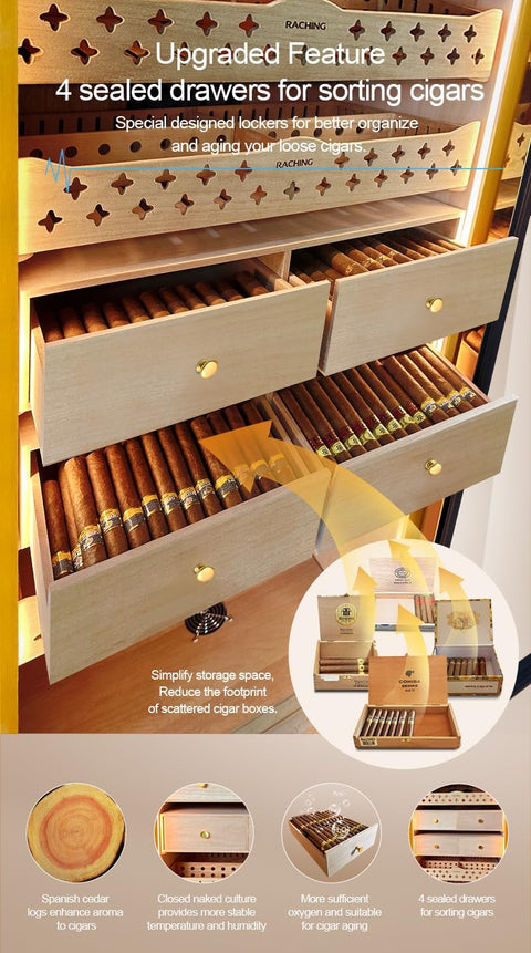 Marvero MON5800A 570L black electric cigar humidor cabinet with cedar trays