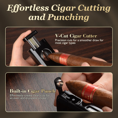 Leather Cedar Wood Cigar Case-Black