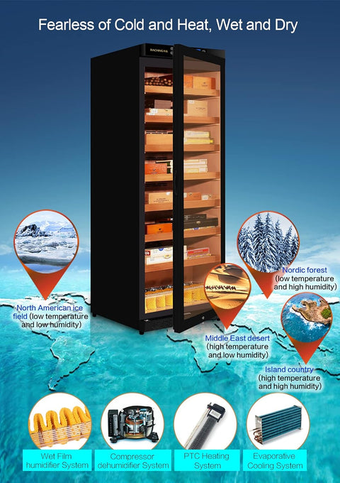 Marvero Raching 380L electric cigar humidor cabinet with Spanish cedar trays