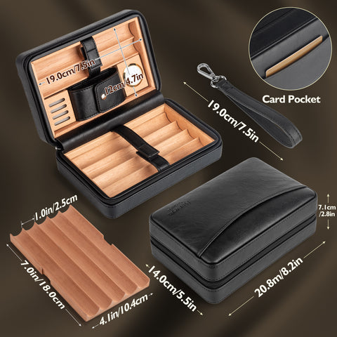 Leather Cedar Wood Cigar Case-Black