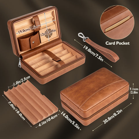 Leather Cedar Wood Cigar Case-Walnut