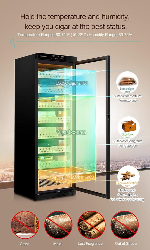 Marvero MON3800A 370L black electric cigar humidor with Spanish cedar trays