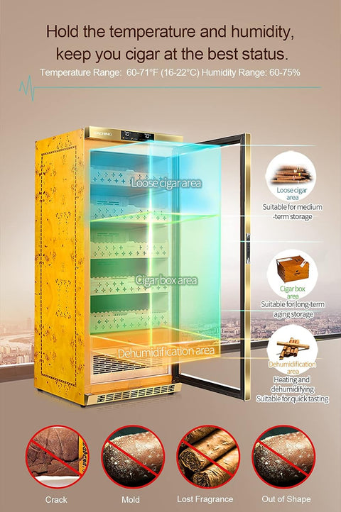 Marvero Raching MON1800A gold electric cigar humidor with cedar trays