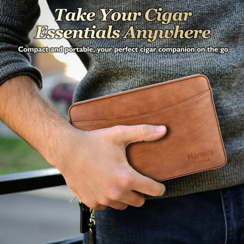 Leather Cedar Wood Cigar Case-Walnut