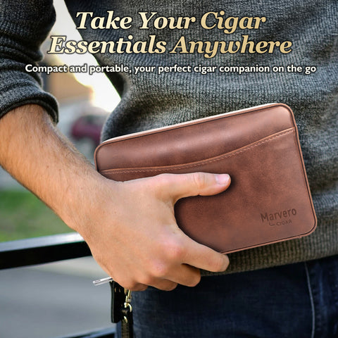 Leather Cedar Wood Cigar Case-Dark Brown