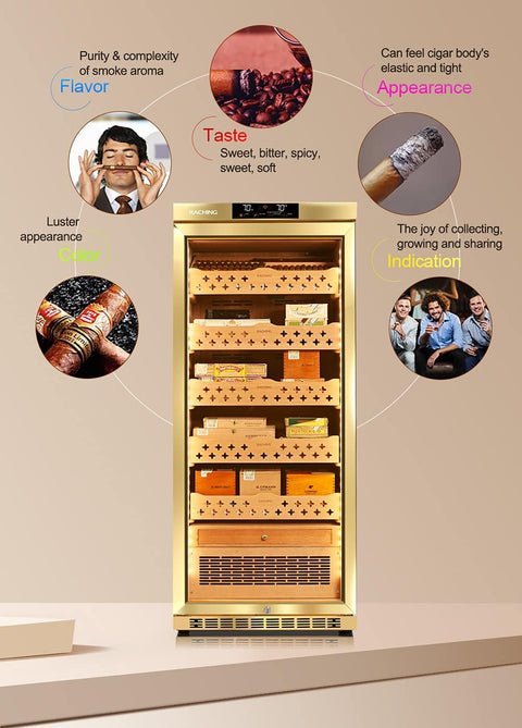 Marvero Raching MON1800A gold electric cigar humidor with cedar trays