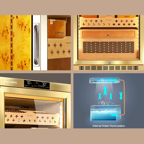 Marvero Raching MON1800A gold electric cigar humidor with cedar trays